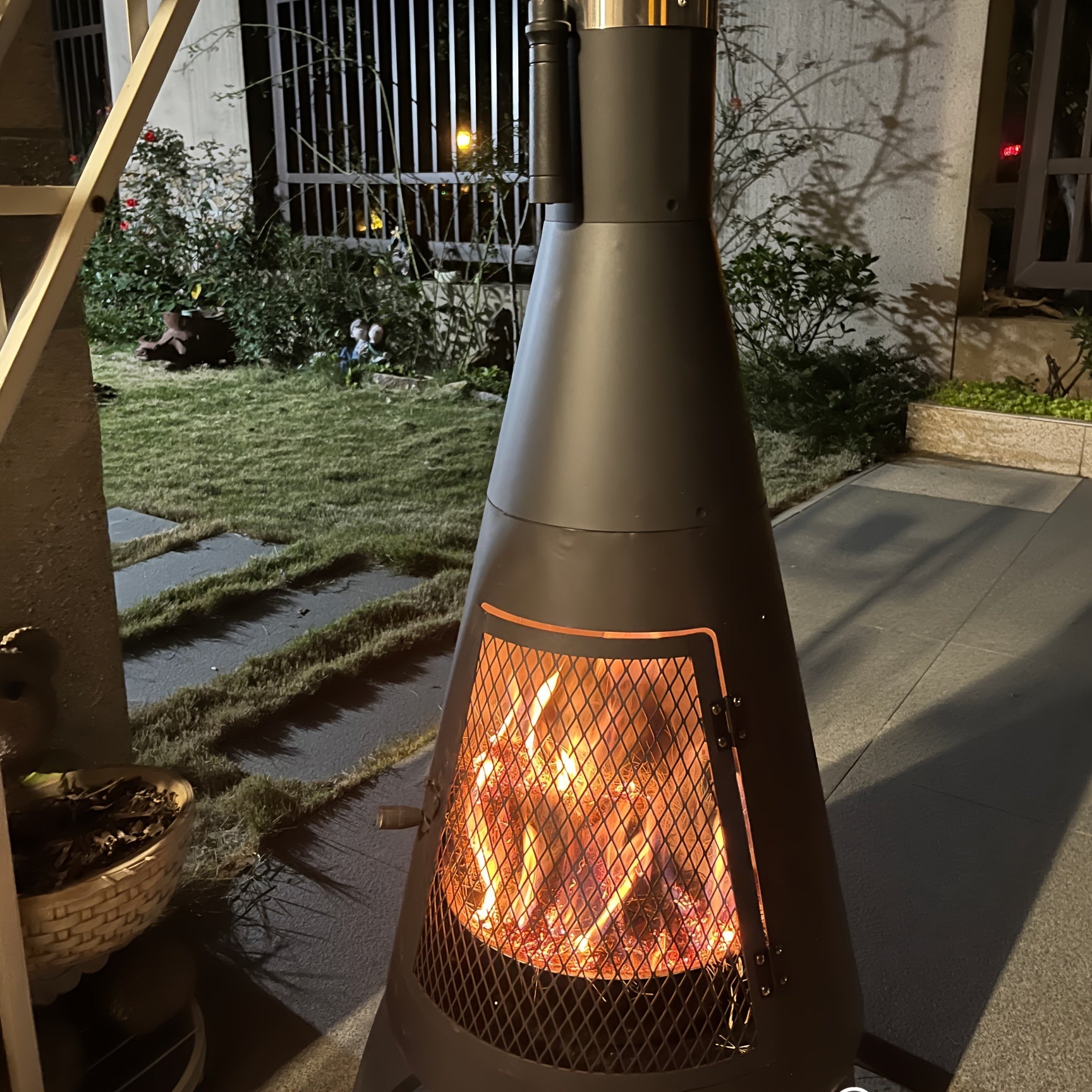 NNETM Outdoor Chimney Fireplace with Mesh Door Black Steel-1