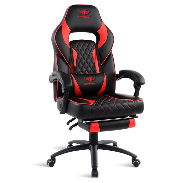 Scaun gaming, Spirit of Gamer, Piele ecologica, MUSTANG, 70 cm lungime, Rosu/Negru (SOG-GCMRE)-0