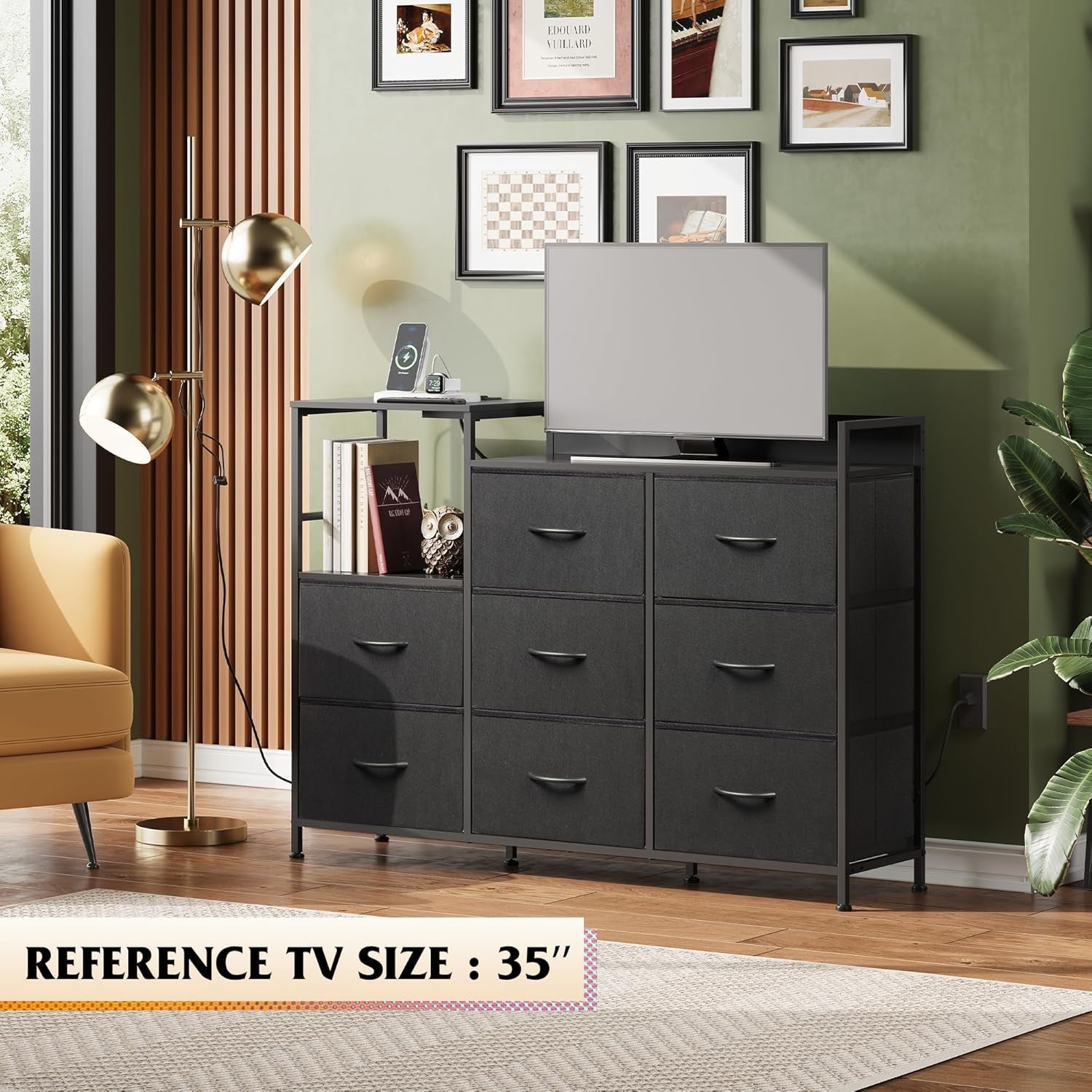 Black TV Stand With Charging Station Bedroom Furniture-3