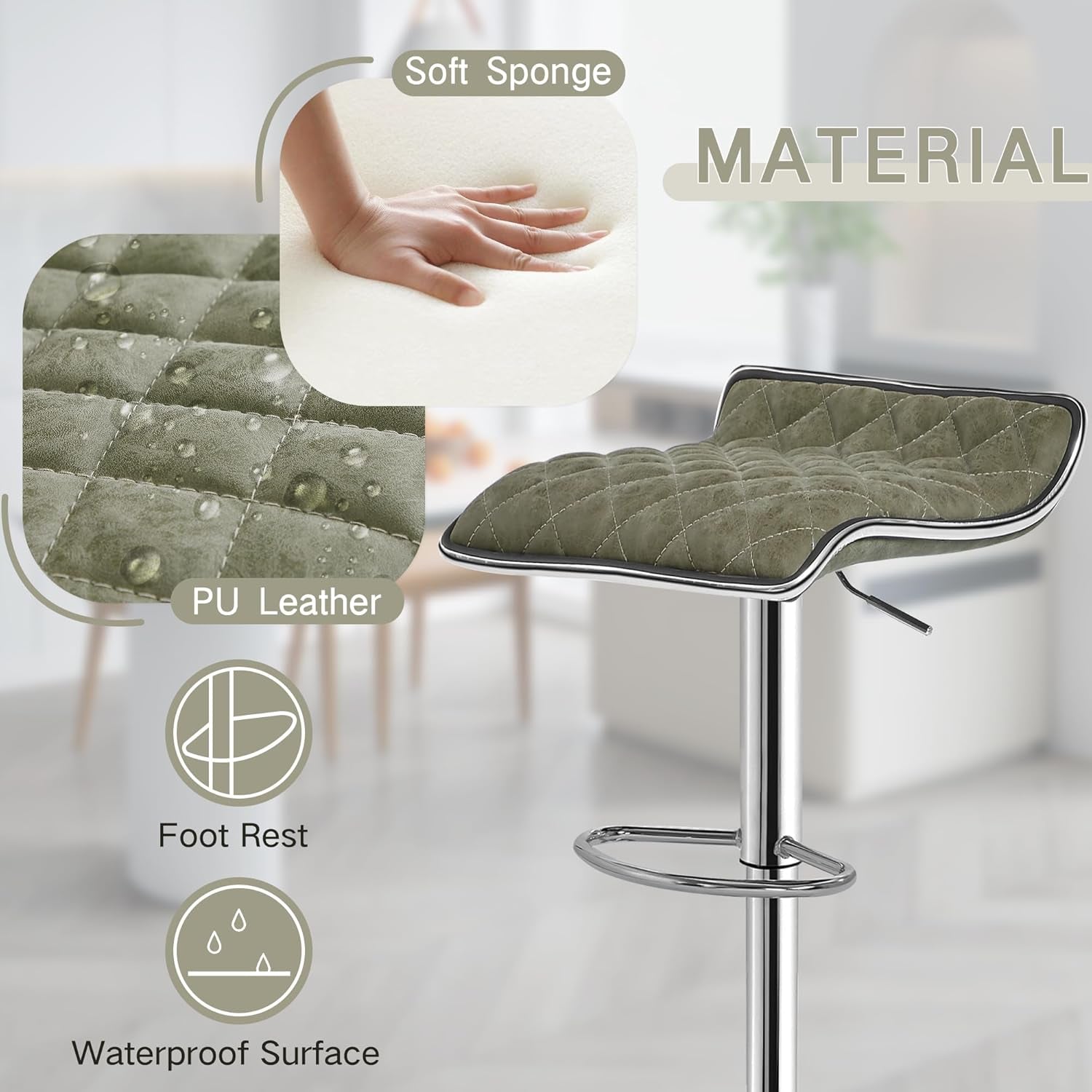 Adjustable Bar Stools Set of 2, Bar Height Stools for Kitchen Counter-3