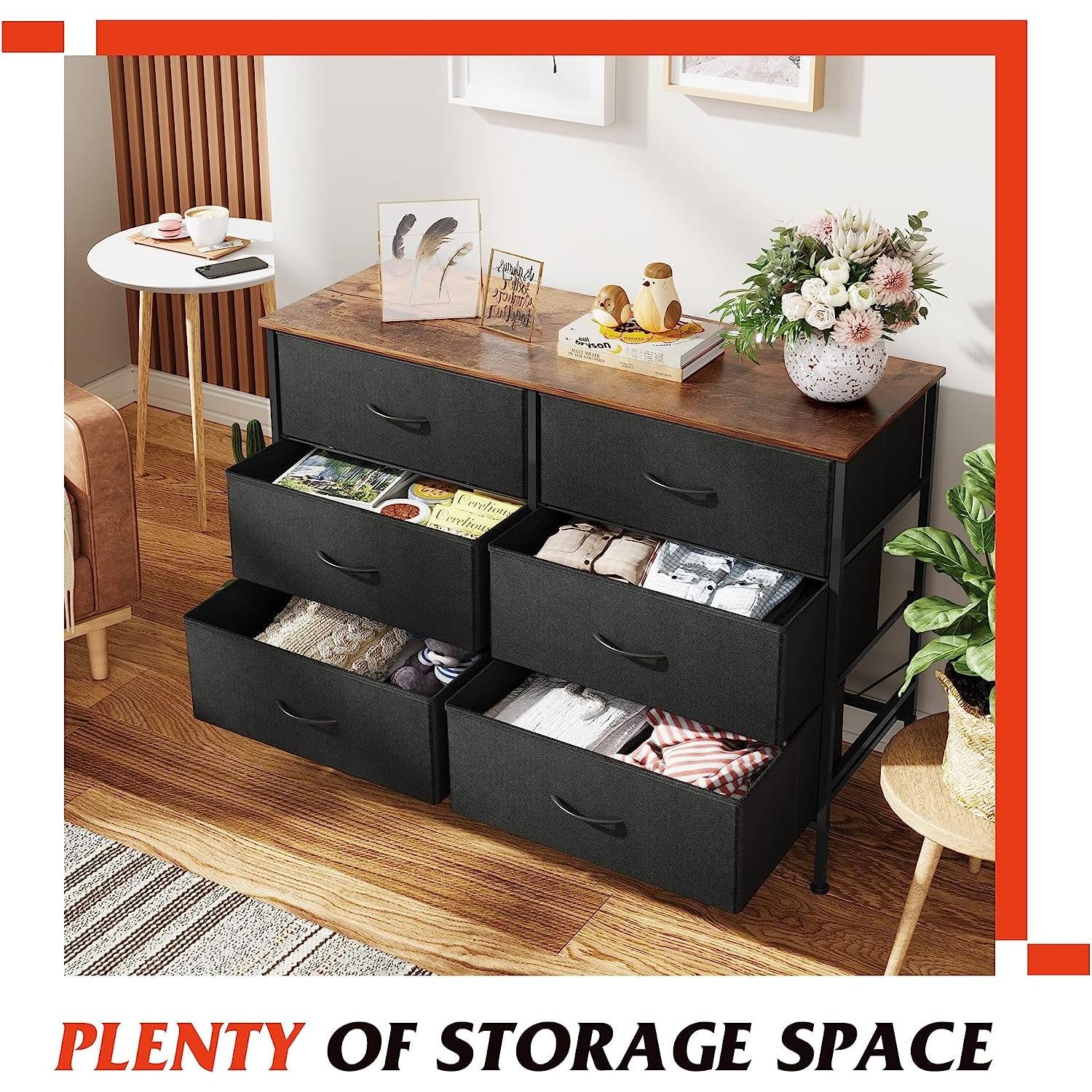 Black Rustic Dresser With TV Stand And Six Drawers-4