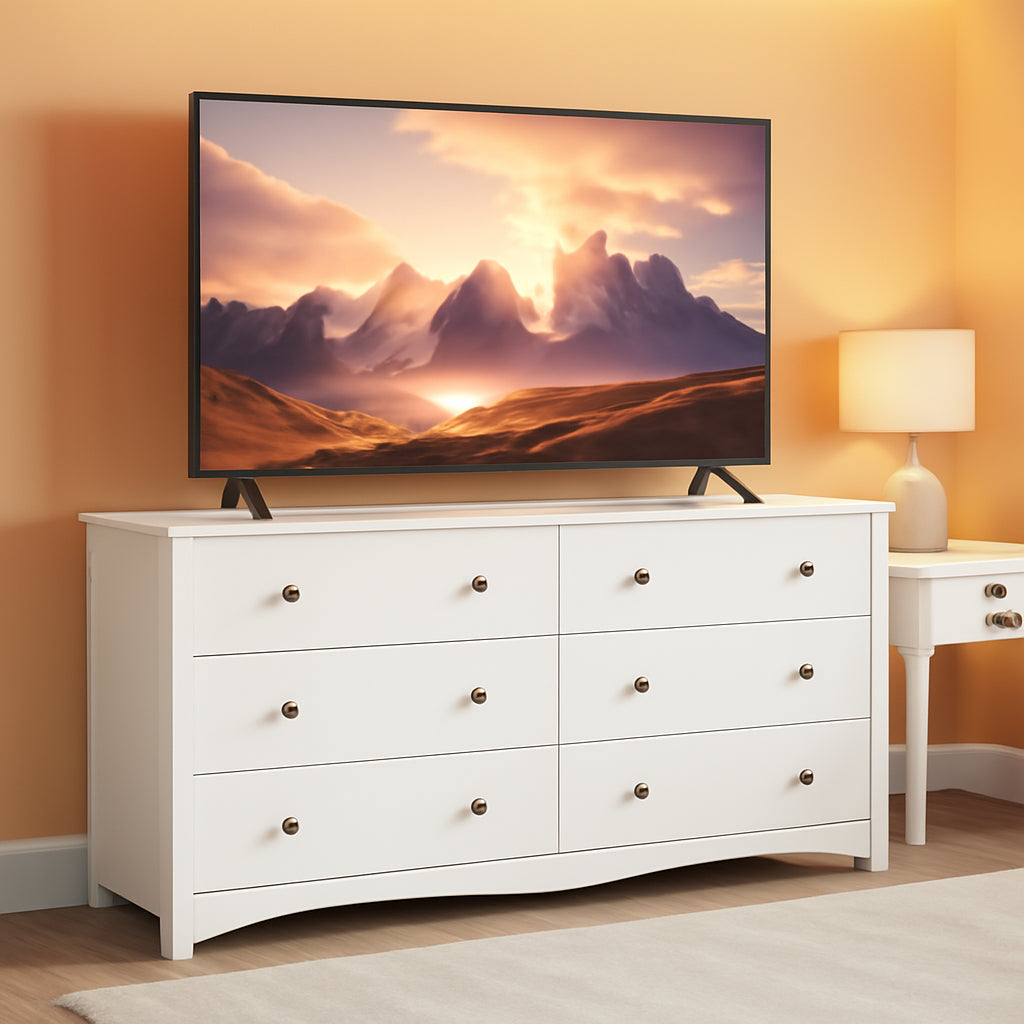 6 Drawer Dresser and TV Stand in White for 65 Inch TV-0