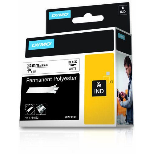 Etichete industriale autocolante, Dymo ID1, o buc poliester permanent, 24mm x 5.5m, negru/alb, 1734523 S0773830 (1734523)-0