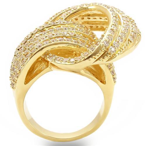 0W316 - Gold Brass Ring with AAA Grade CZ  in Clear-4