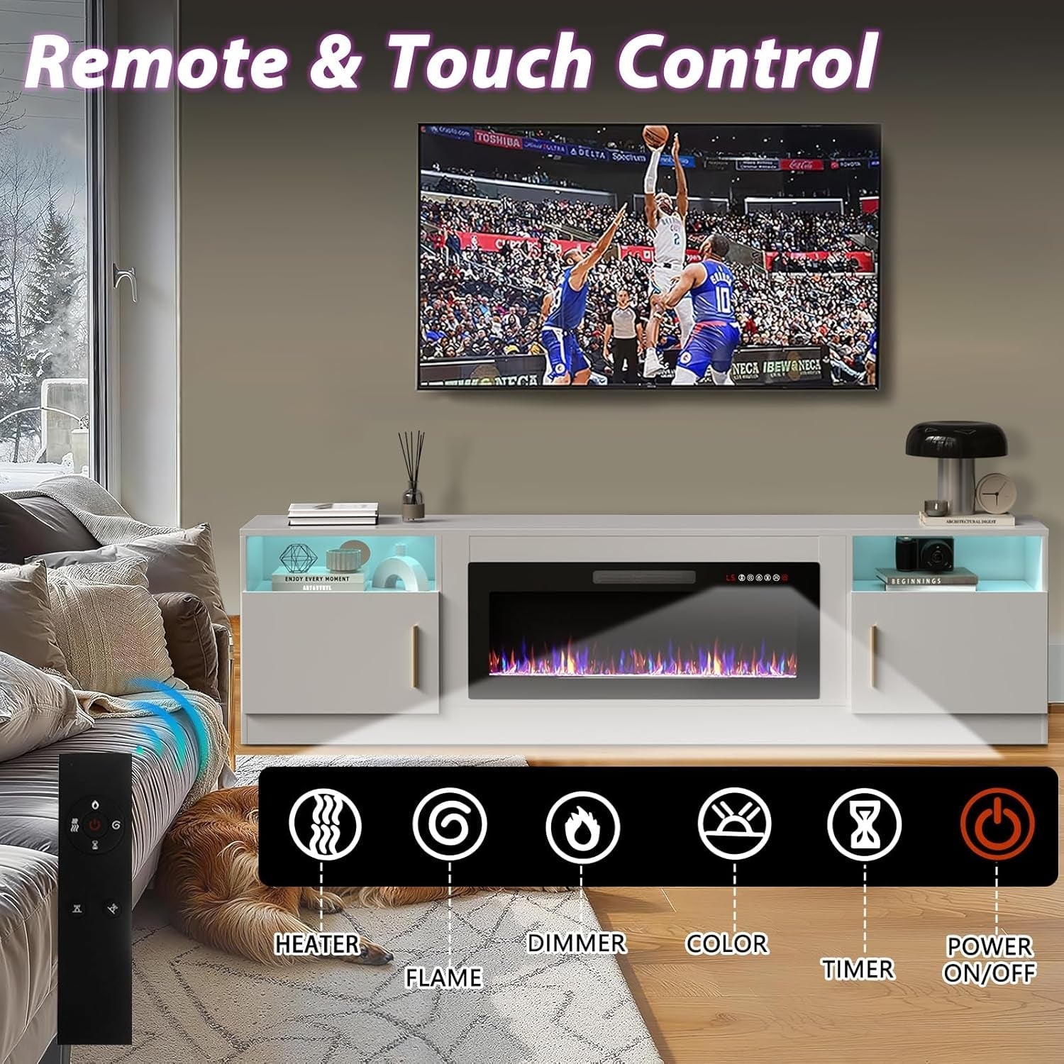 80 Inch Electric Fireplace TV Stand With LED Lights-4