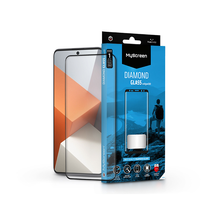 Xiaomi Redmi Note 13 Pro+ edzett üveg képernyővédő fólia ívelt kijelzőhöz - MyScreen Protector Diamond Glass Edge3D - fekete (MS228138)-0