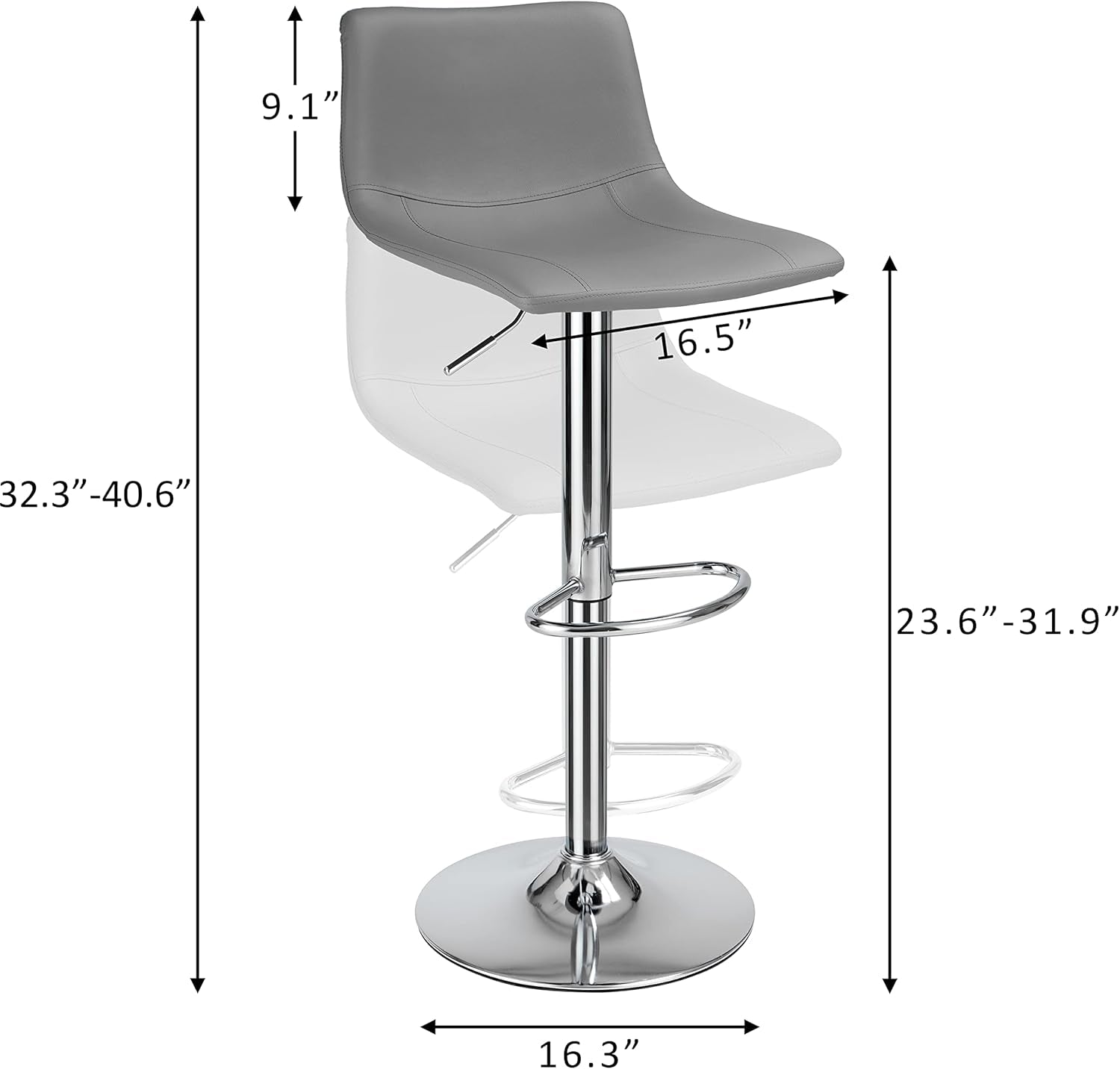 Modern Grey PU Leather Swivel Bar Stools Set-2