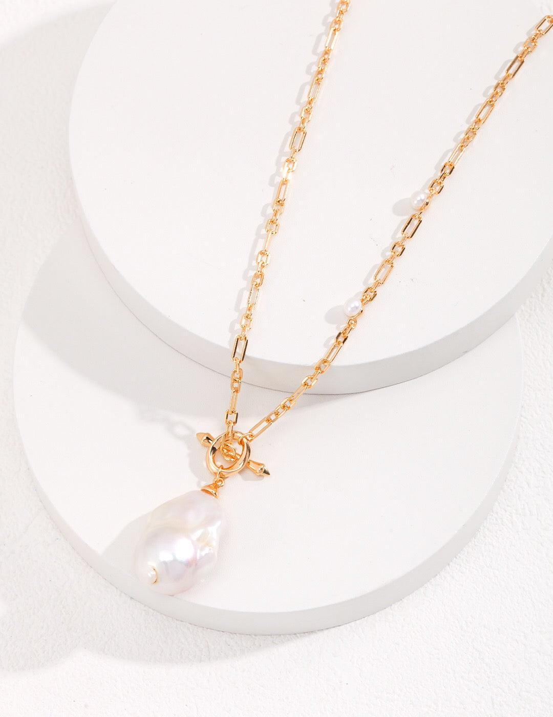 Unique Large Baroque Pearl Pendant with Gold Chain Necklace-1