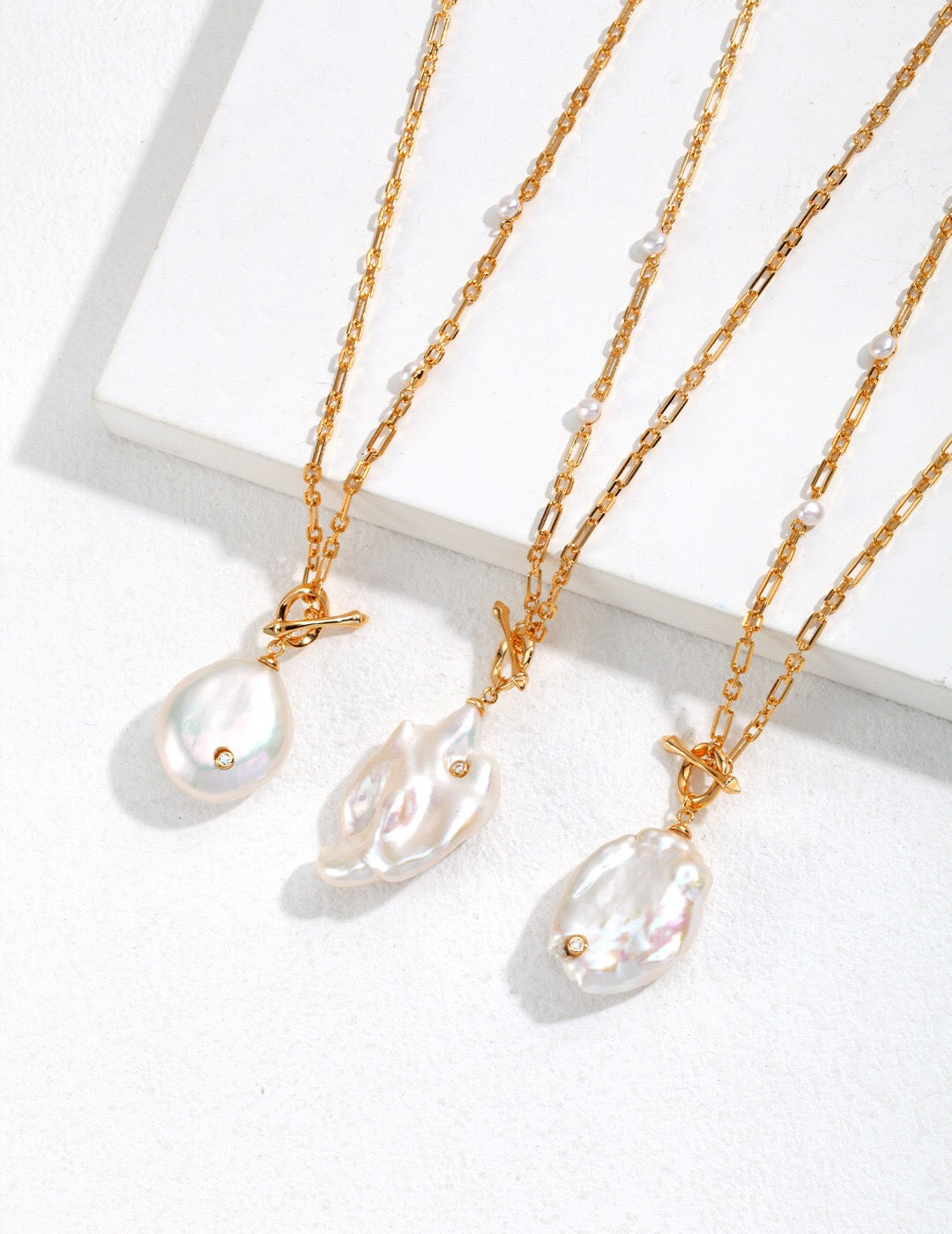 Unique Large Baroque Pearl Pendant with Gold Chain Necklace-4