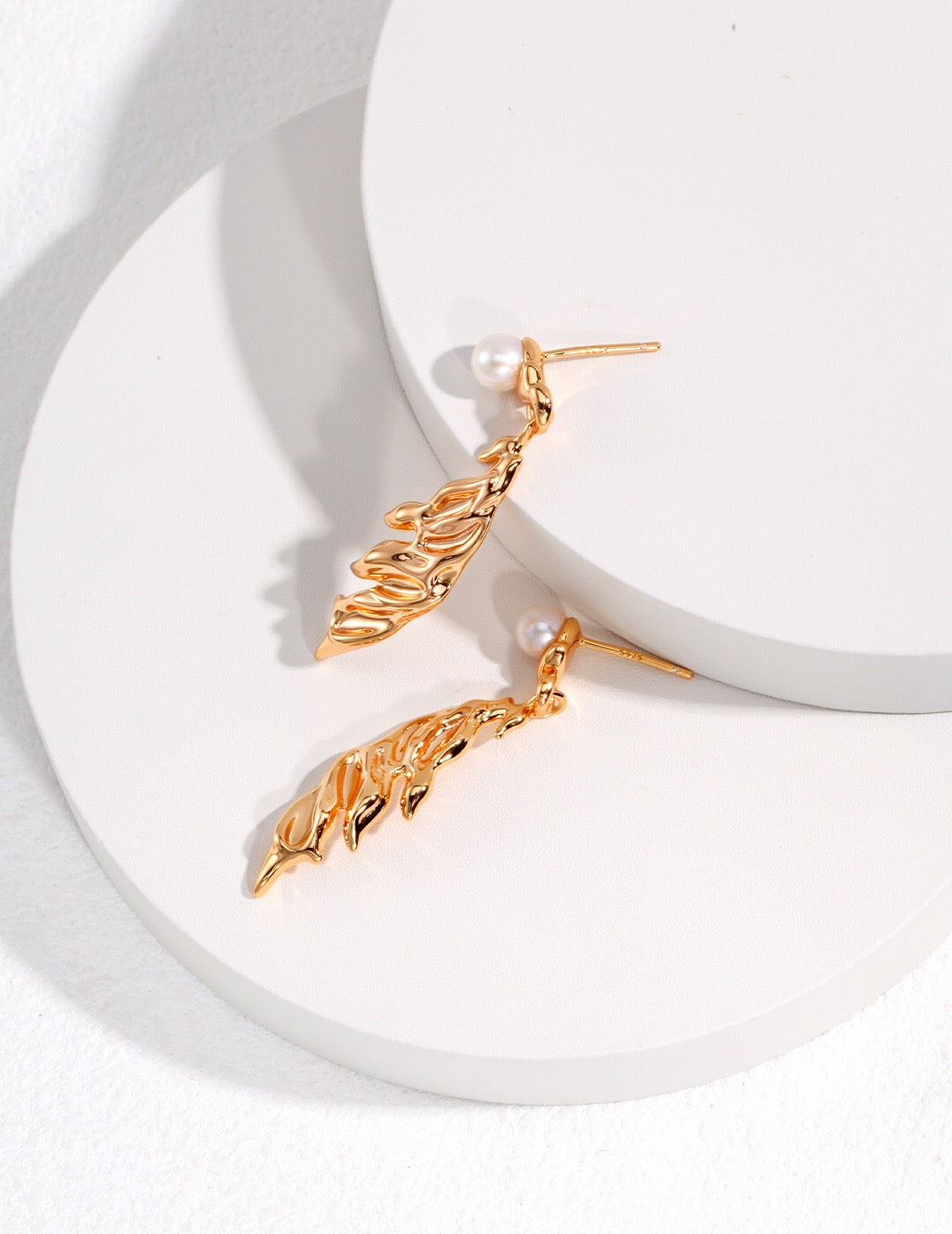 Feather Shaped Freshwater Pearl Earrings-0