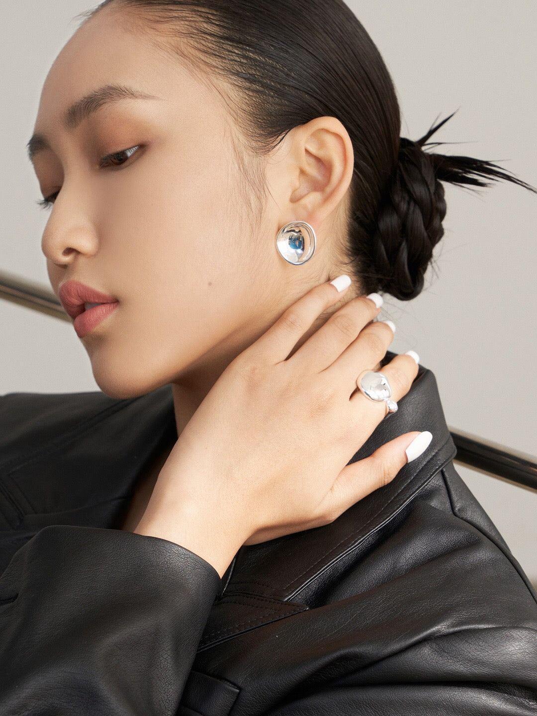 Concave And Convex Style Asymmetrical Stud Earrings-2