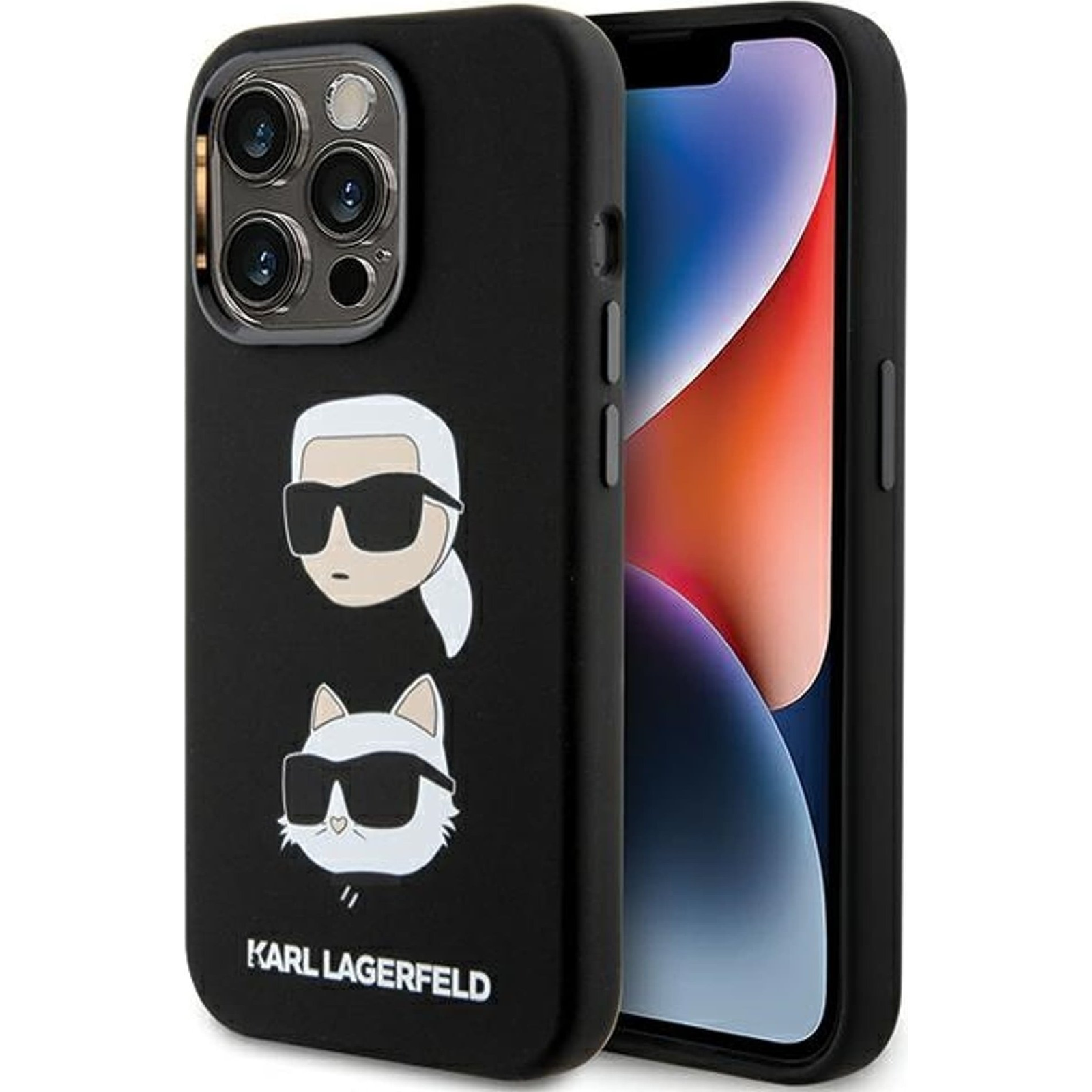 Karl Lagerfeld Liquid Silicone Karl And Choupette Heads Apple iPhone 15 Pro Hátlapvédő Tok Fekete (GSM178377)-0
