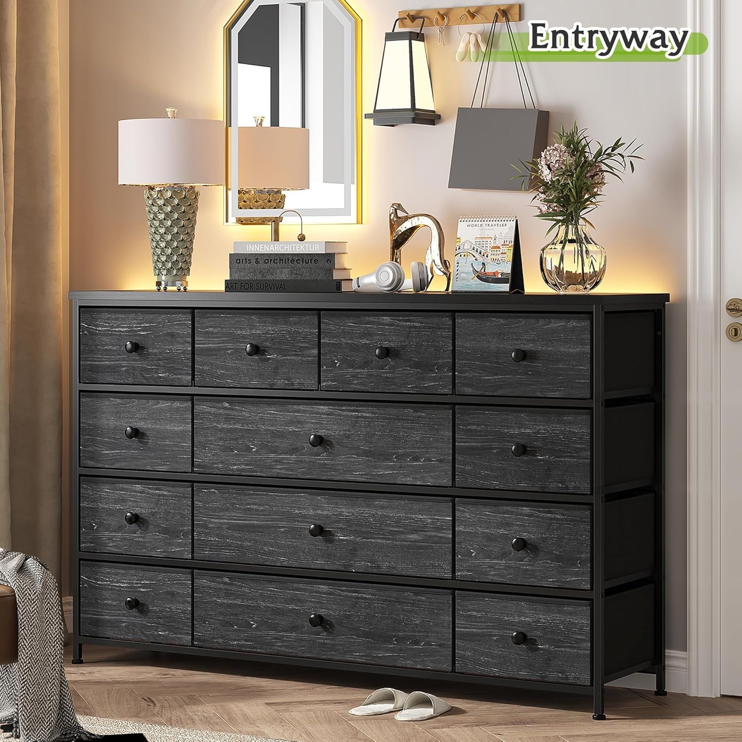 Black Dresser With 13 Drawers And TV Stand For 55 Inch TV-4