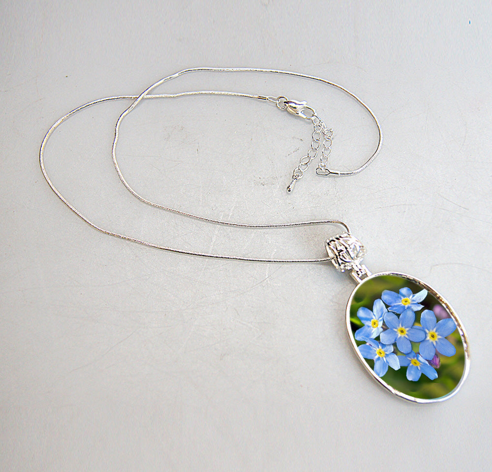 Forget-Me-Not Alaska Silver-Plated Mother of Pearl Jewelry Pendant Necklace - 44158-1