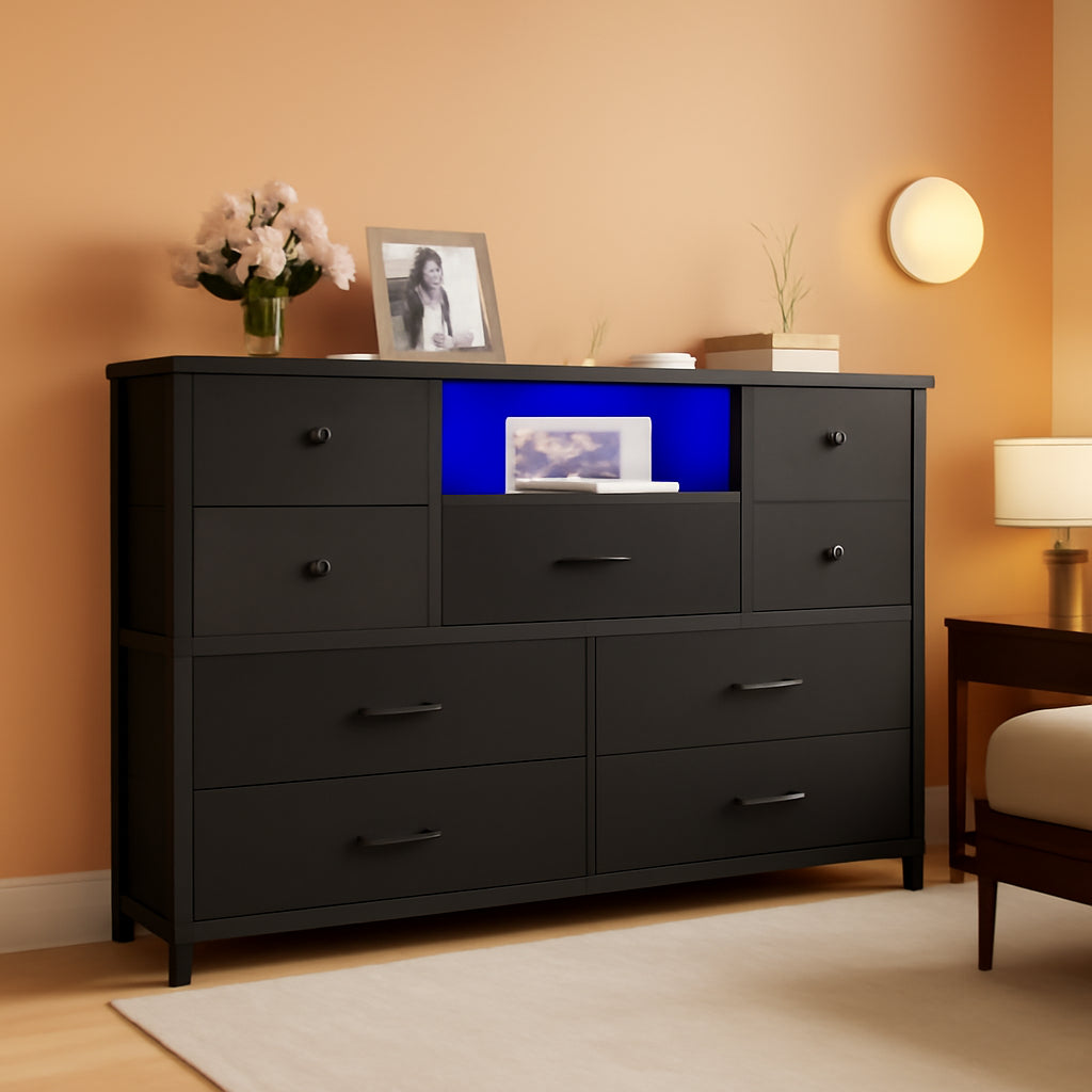 Charcoal Nine Drawer Wardrobe TV Stand With LED Lighting-0