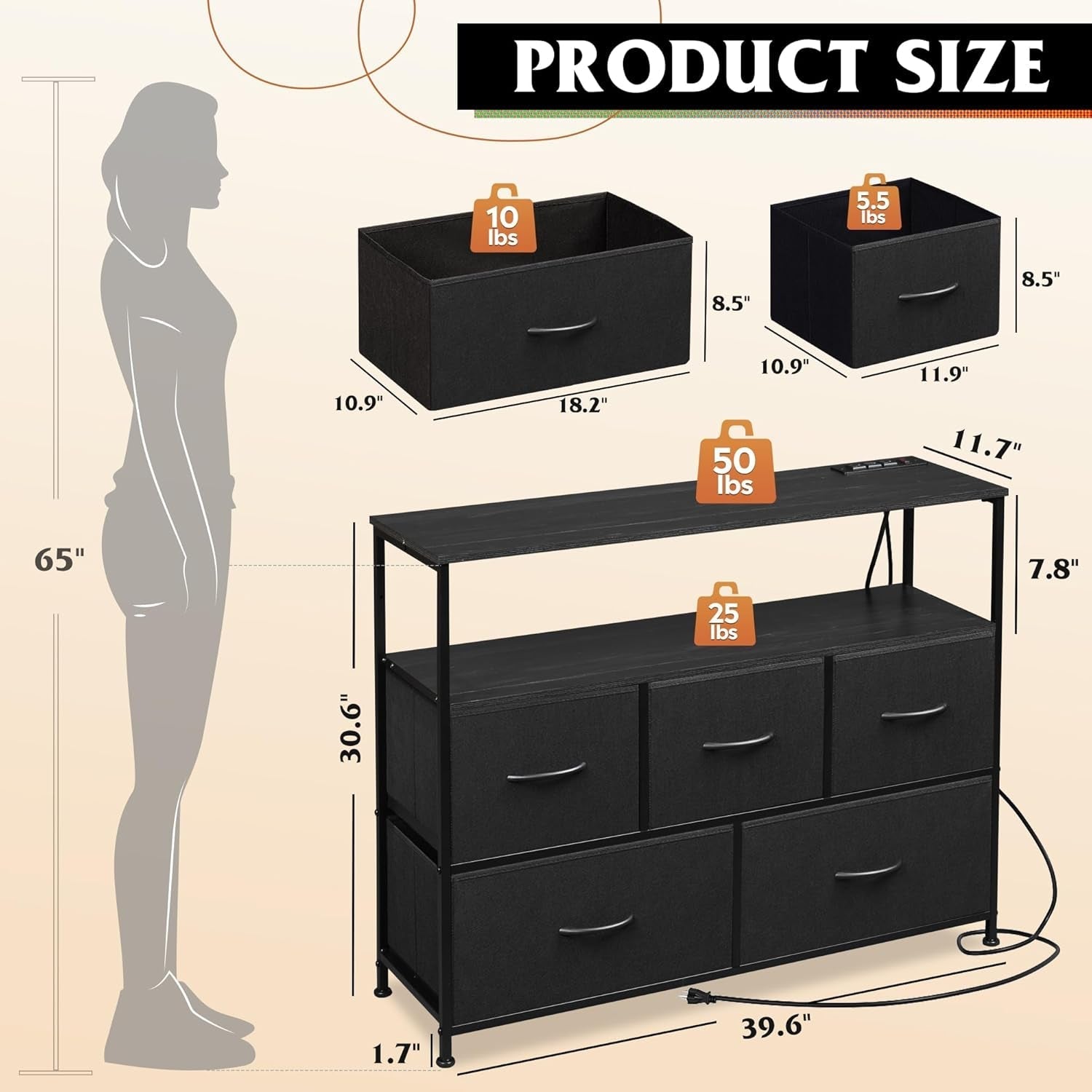 Dresser TV Stand Black With Built In Charging Station-2