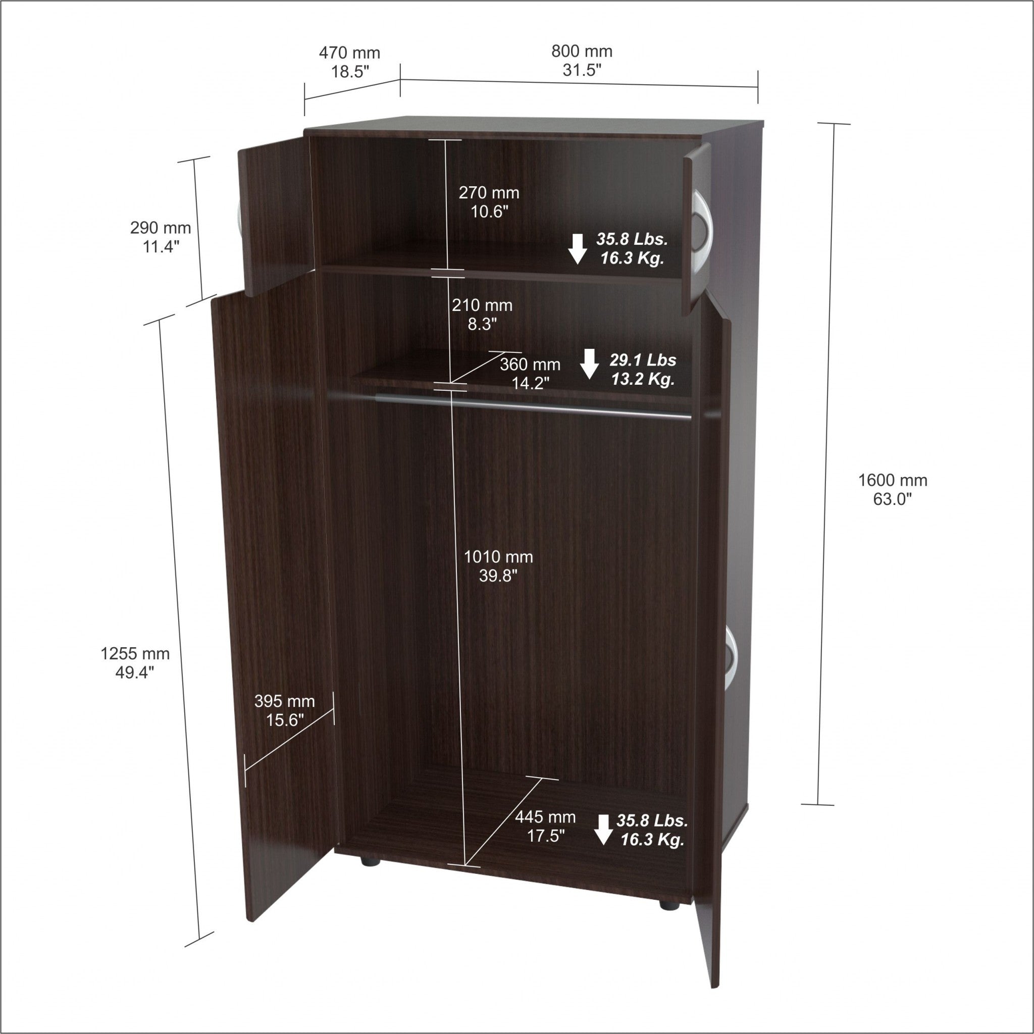 32" Espresso Melamine Mirrored Combo Dresser-7
