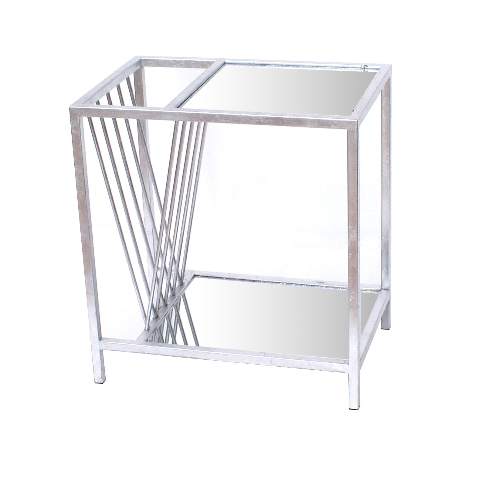 24" Silver Mirrored Glass And Iron End Table With Shelf-0