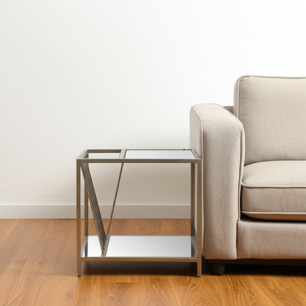 24" Silver Mirrored Glass And Iron End Table With Shelf-5