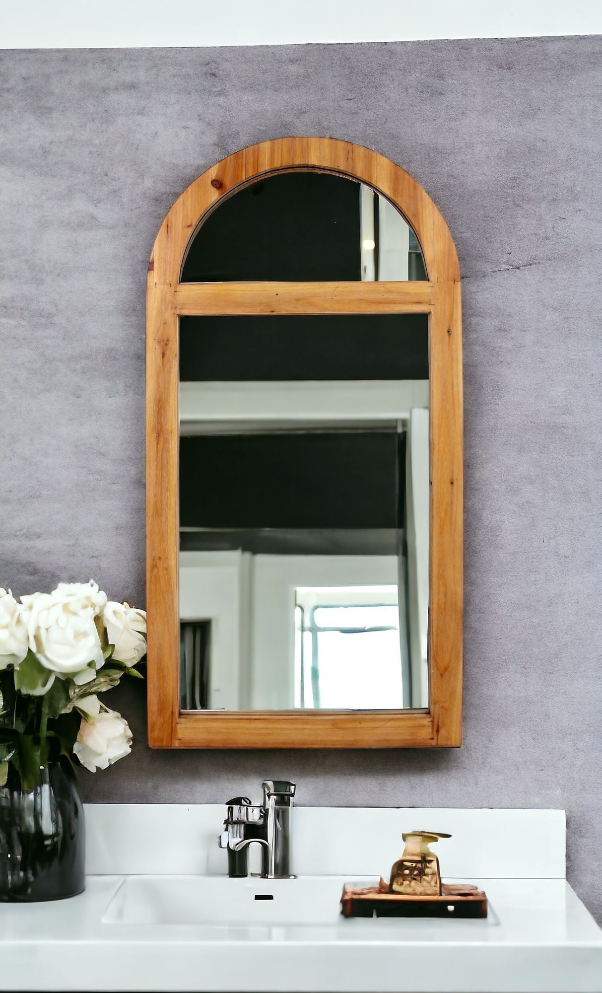 5" Brown Arch Wood Framed Accent Mirror-5