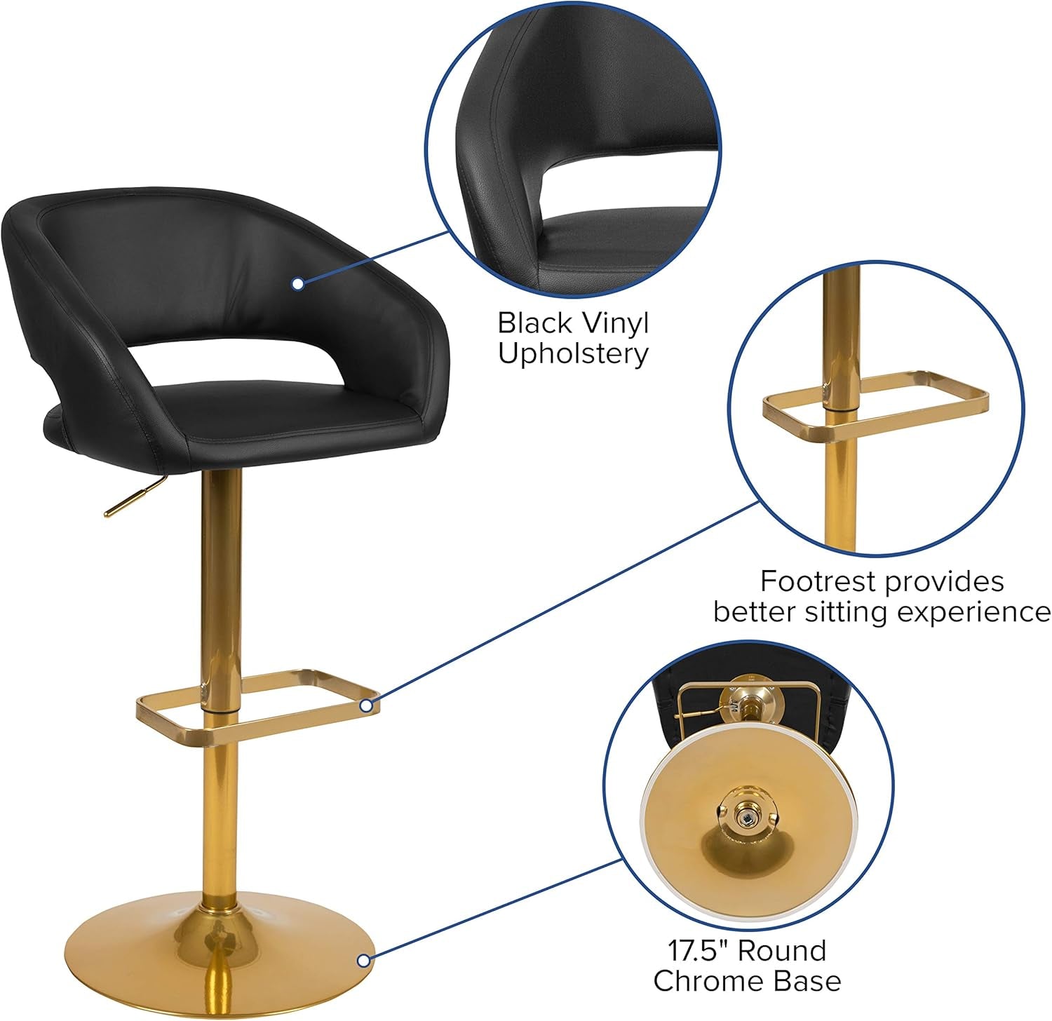 Contemporary Adjustable Height Barstool With Stylish Footrest-3