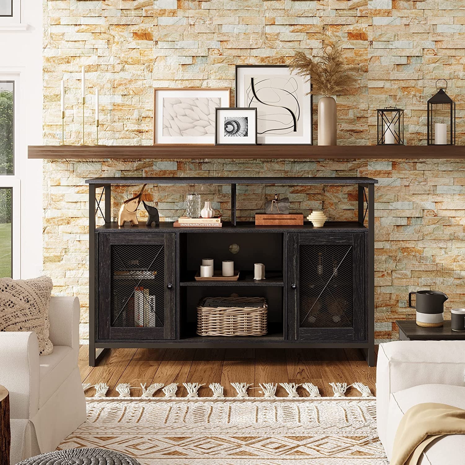 55 Inch TV Stand With Storage Console Industrial Farmhouse-2