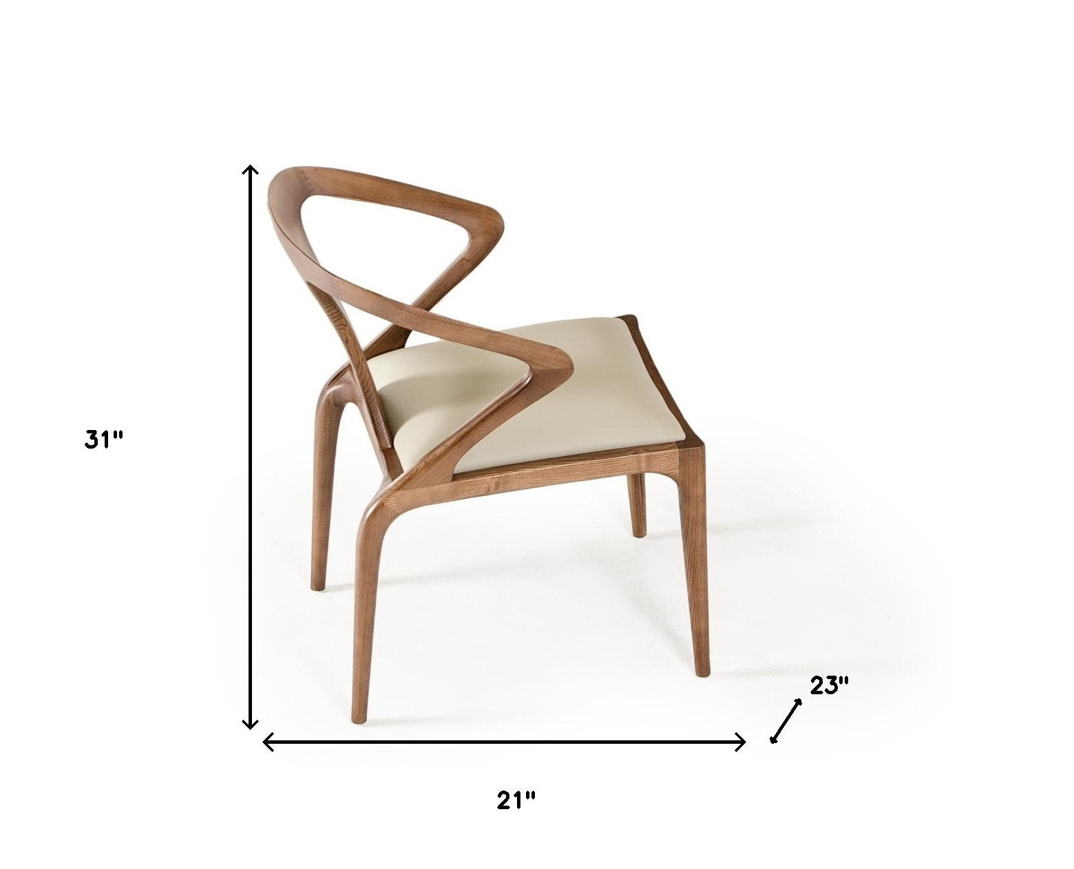 White and Brown Upholstered Faux Leather Curved Back Dining Arm Chair-3