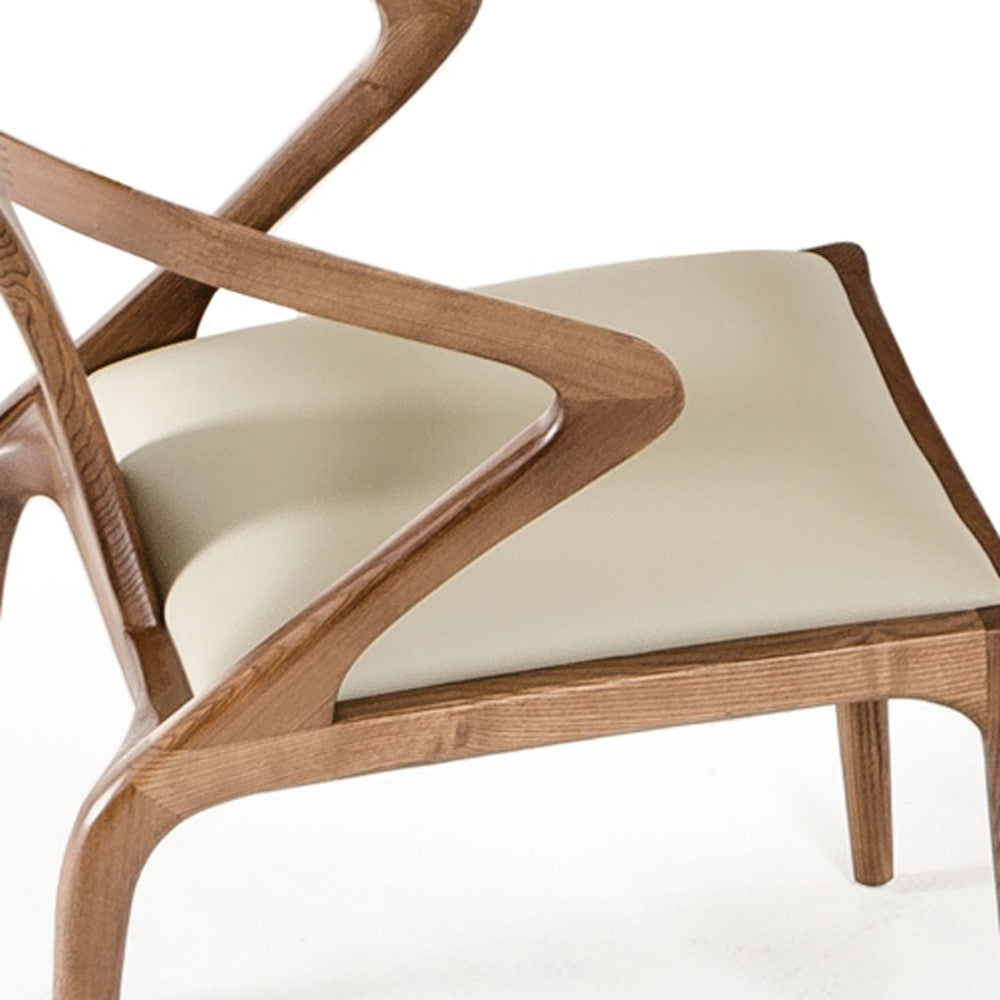 White and Brown Upholstered Faux Leather Curved Back Dining Arm Chair-2