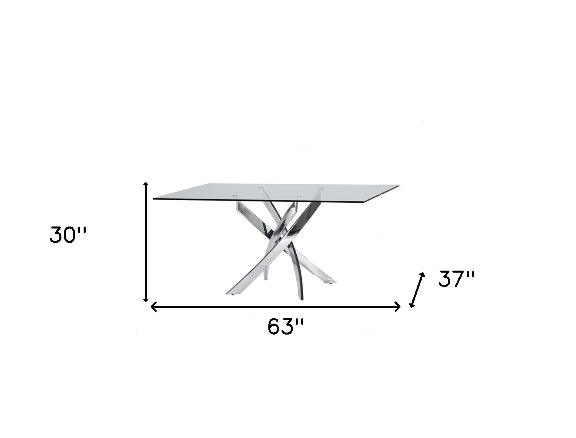 63" Clear And Silver Glass And Stainless Steel Pedestal Base Dining Table-4