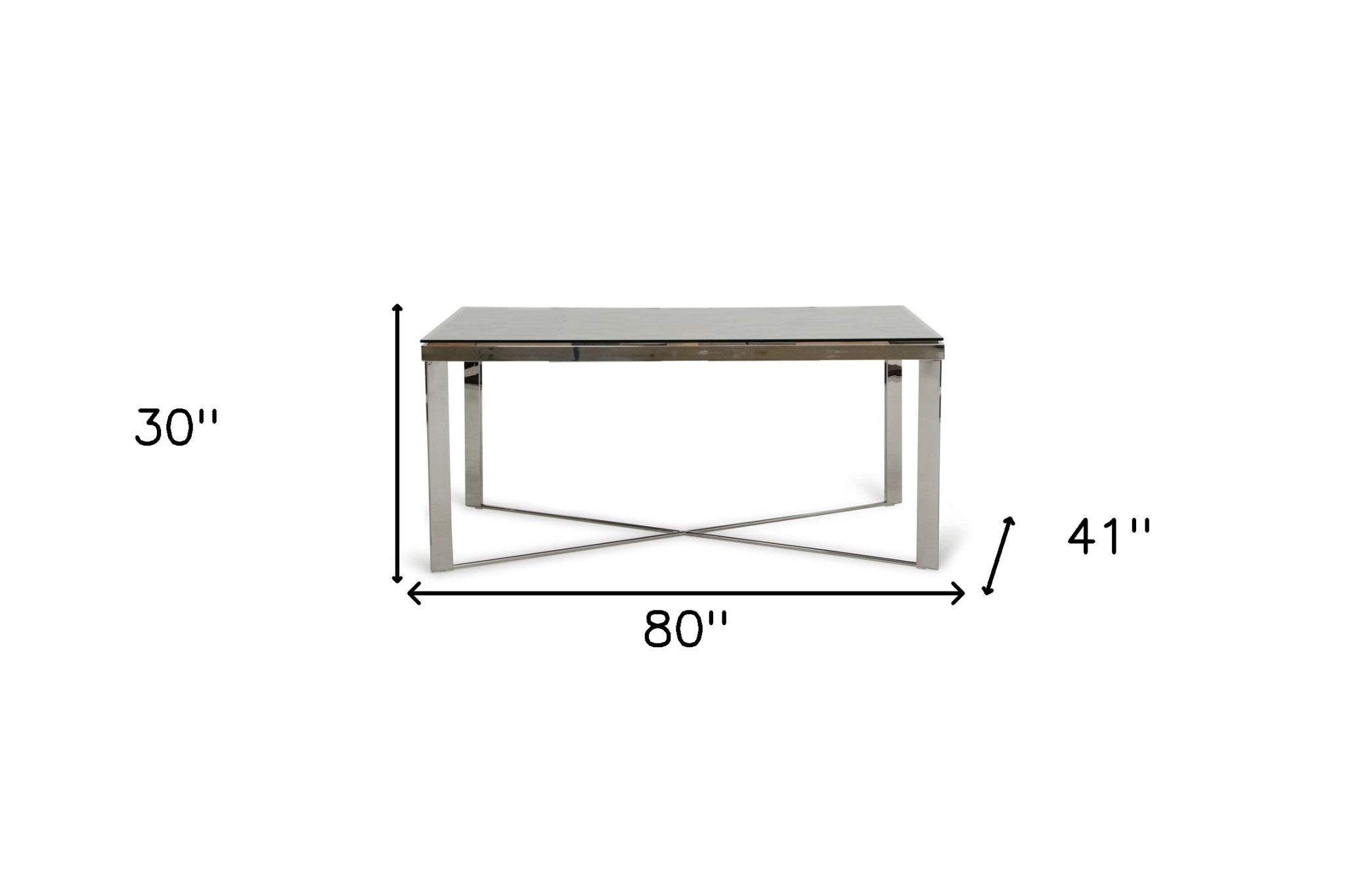 80" Clear And Silver Solid Wood And Stainless Steel Trestle Base Dining Table-3