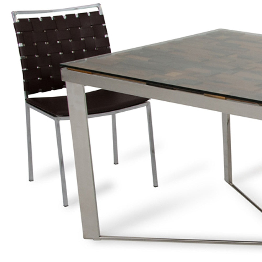 80" Clear And Silver Solid Wood And Stainless Steel Trestle Base Dining Table-2
