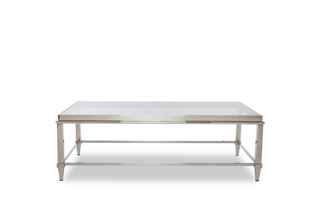 55" Clear and Silver Glass And Steel Coffee Table-2