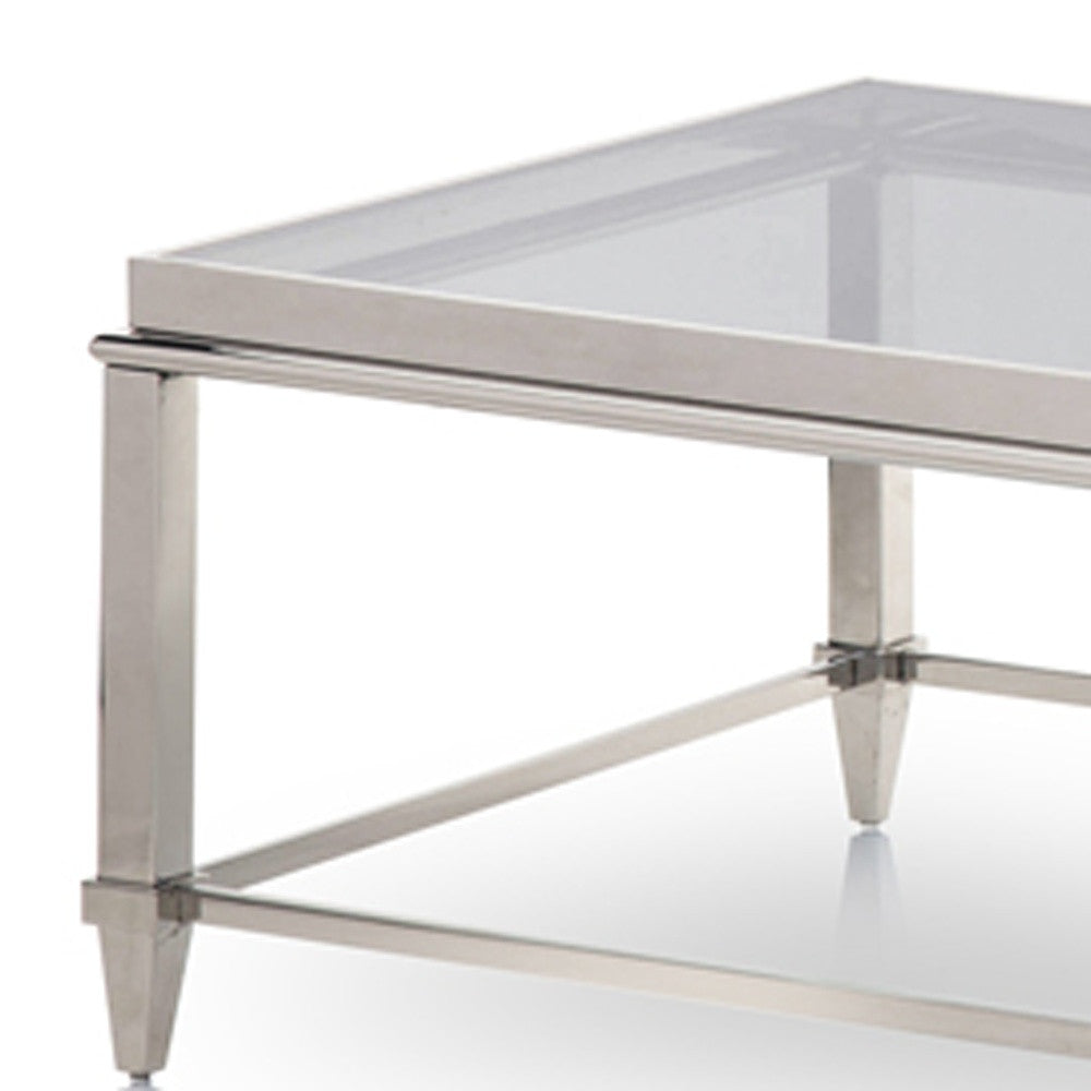 55" Clear and Silver Glass And Steel Coffee Table-5