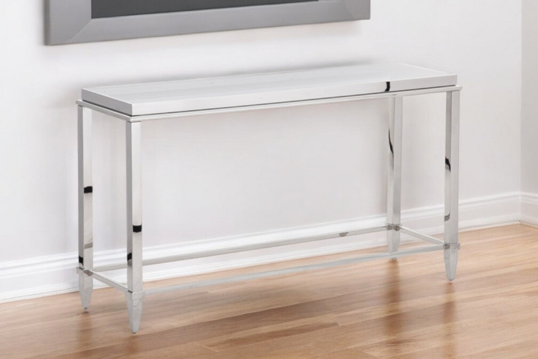 55" Silver Glass Frame Console Table-1
