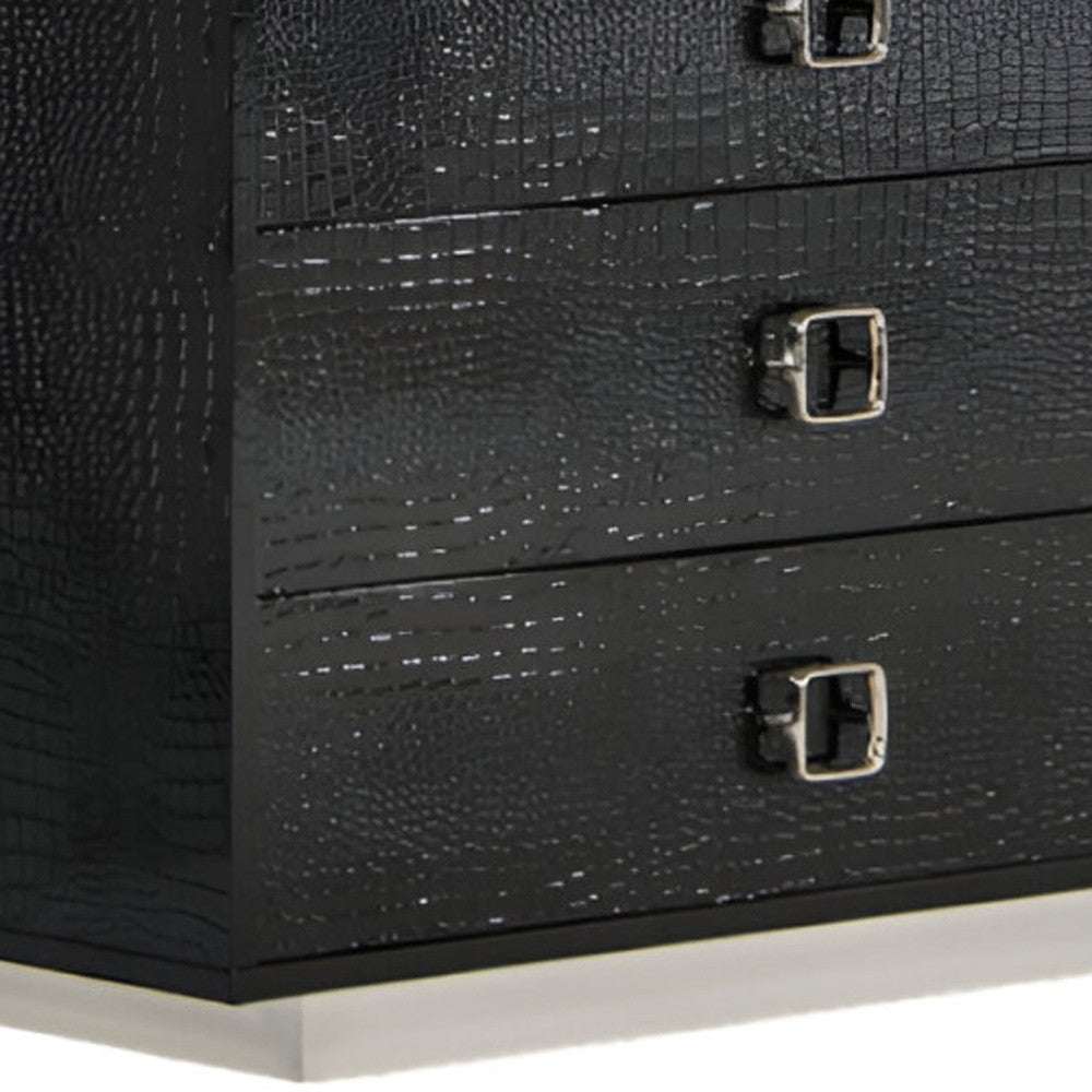 63" Black Six Drawer Shagreen Faux Croc Double Dresser-3