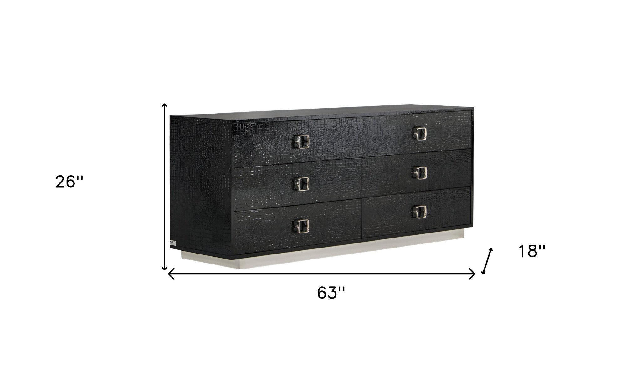 63" Black Six Drawer Shagreen Faux Croc Double Dresser-4