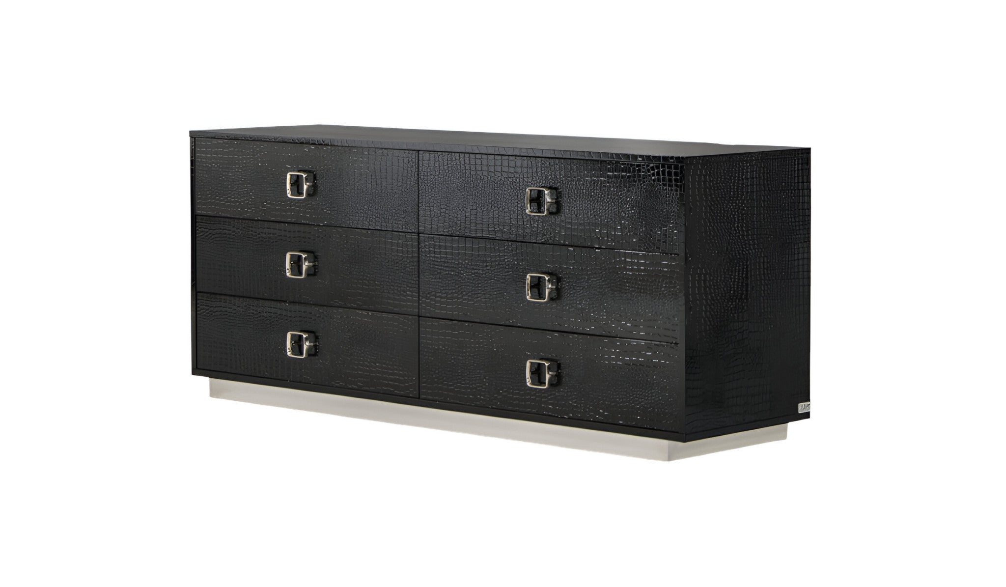 63" Black Six Drawer Shagreen Faux Croc Double Dresser-2