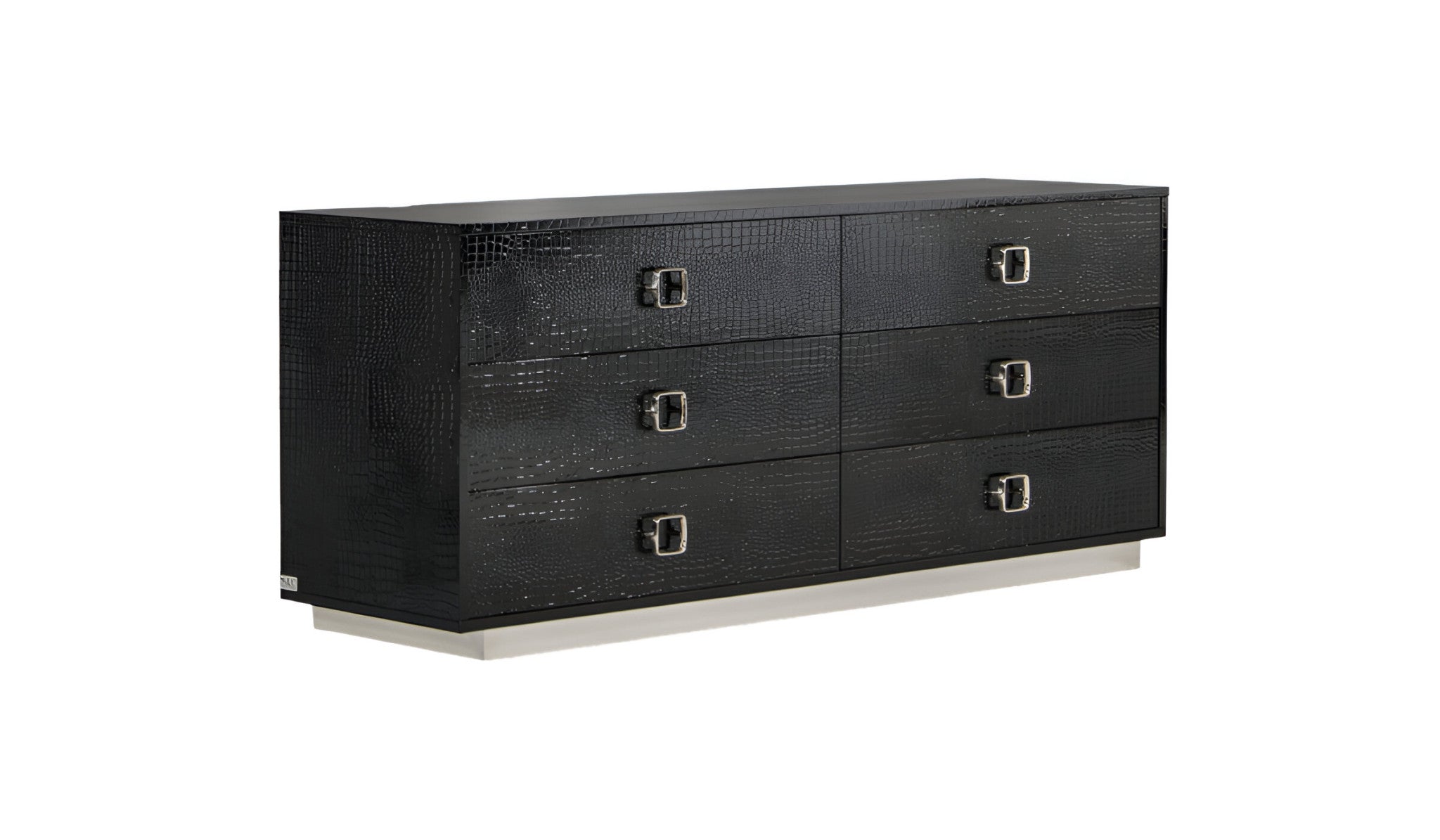 63" Black Six Drawer Shagreen Faux Croc Double Dresser-1