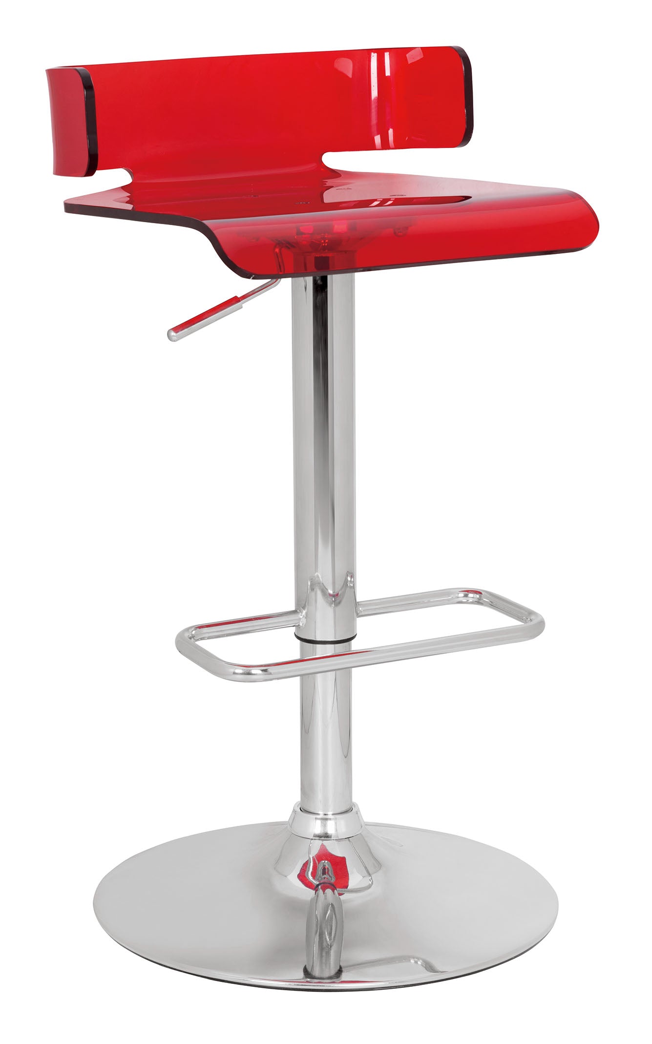 Red and Silver Acrylic and Metal Low Back Adjustable Height Bar Chair-1
