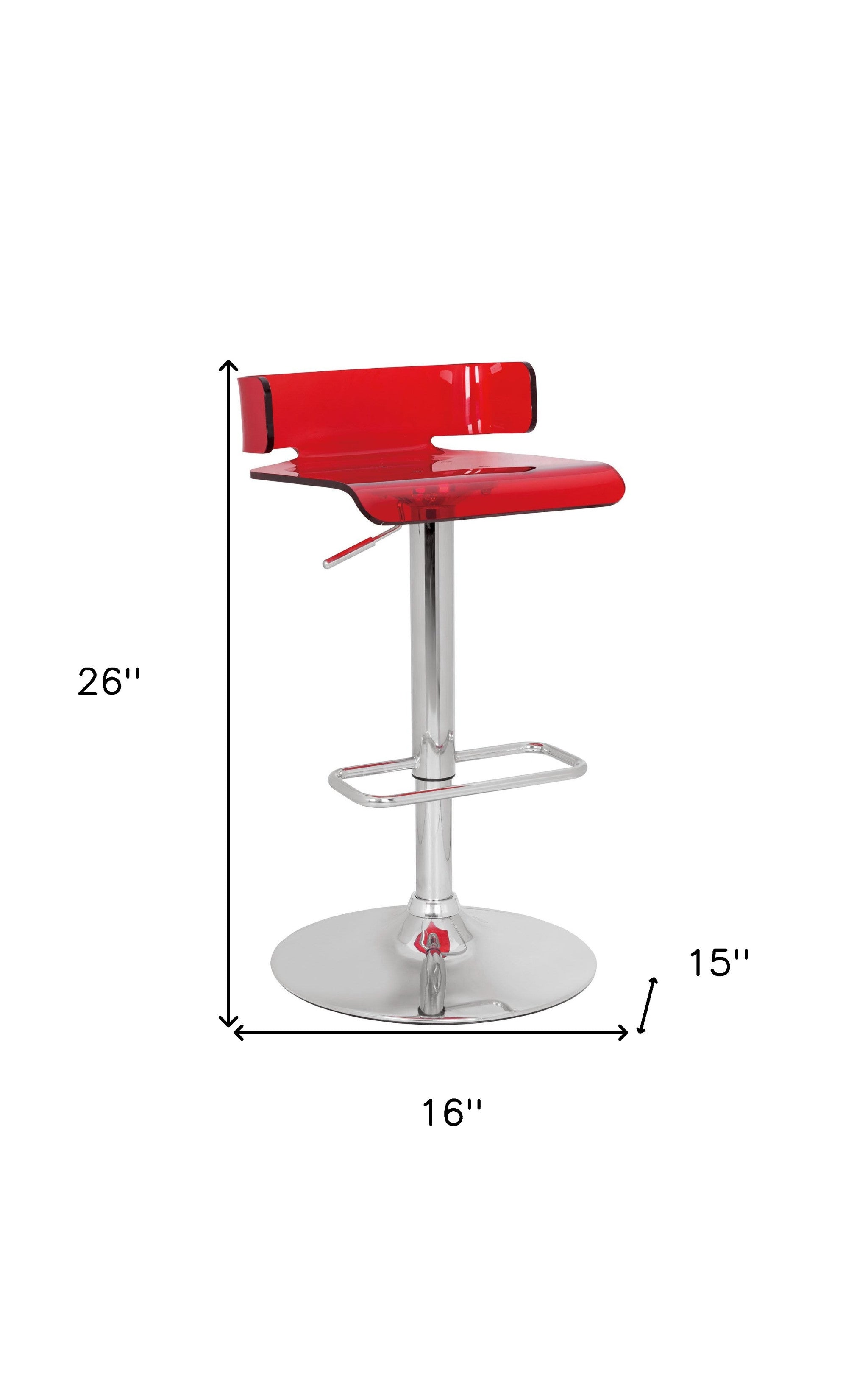 Red and Silver Acrylic and Metal Low Back Adjustable Height Bar Chair-3