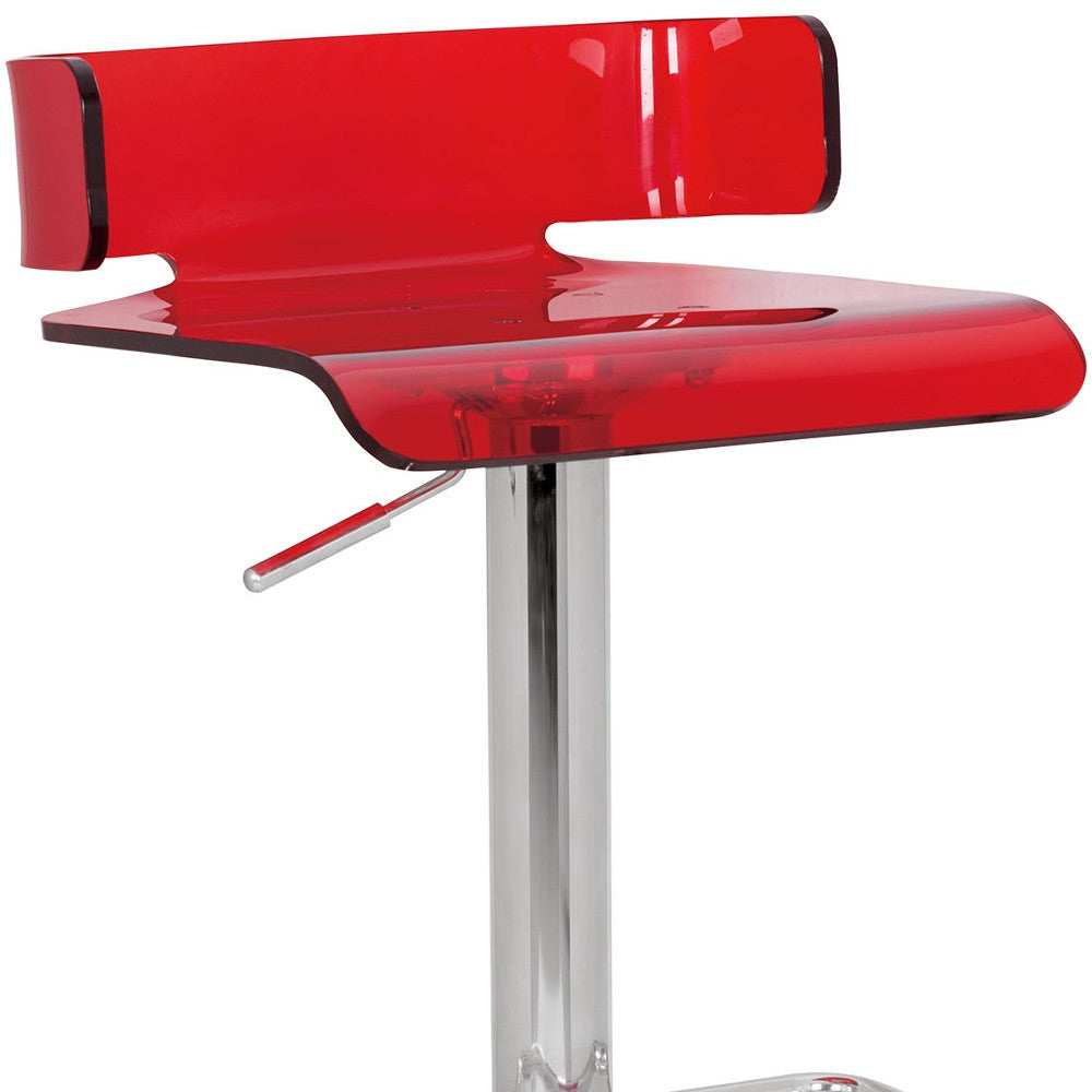Red and Silver Acrylic and Metal Low Back Adjustable Height Bar Chair-2