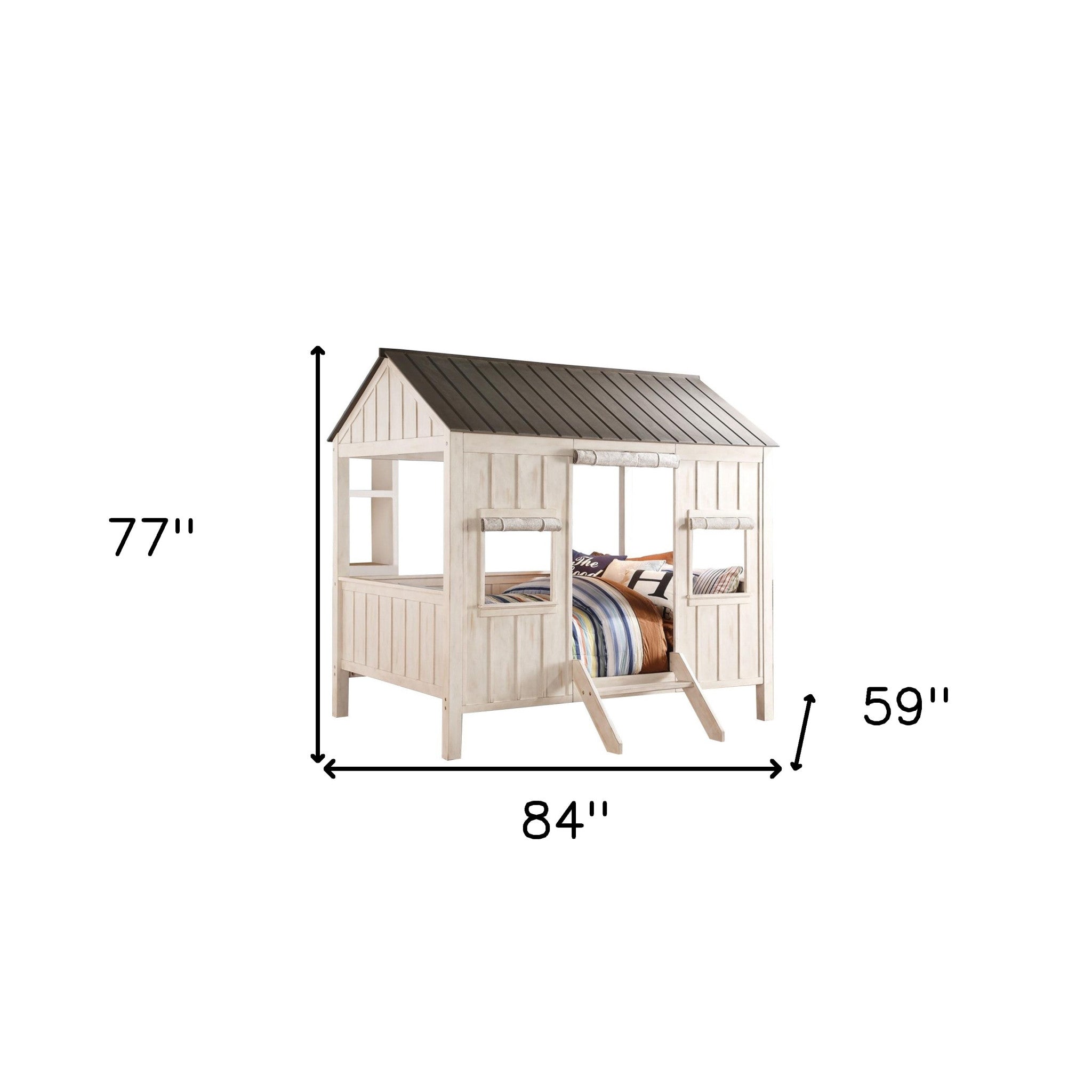 White Solid Wood Full House Bed-6