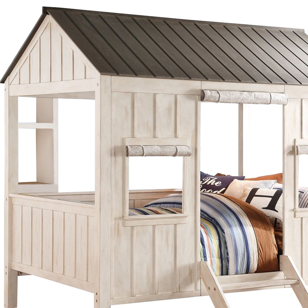 White Solid Wood Full House Bed-4