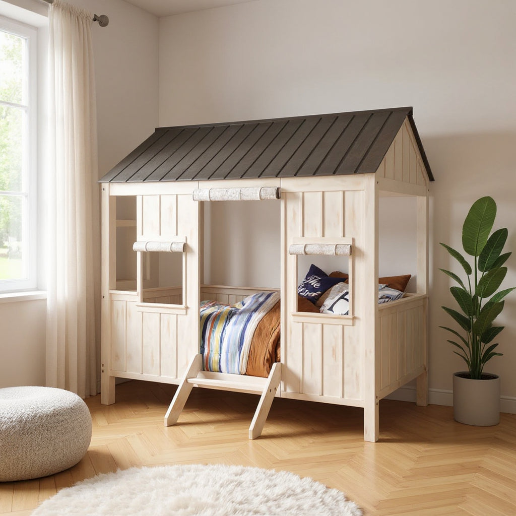 White Solid Wood Full House Bed-0