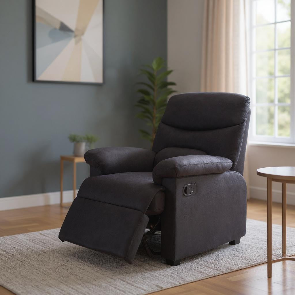 35" Black Microfiber Manual Recliner-0