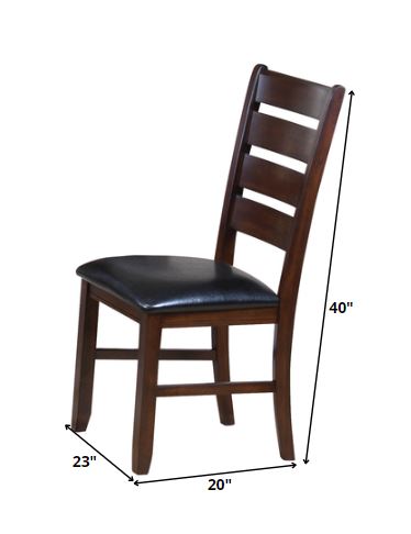 Set of Two Black And Dark Brown Upholstered Faux Leather Slat Back Dining Side Chairs-5