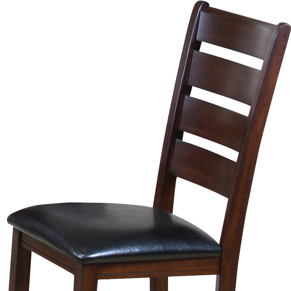 Set of Two Black And Dark Brown Upholstered Faux Leather Slat Back Dining Side Chairs-3