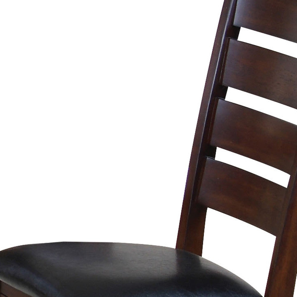 Set of Two Black And Dark Brown Upholstered Faux Leather Slat Back Dining Side Chairs-4
