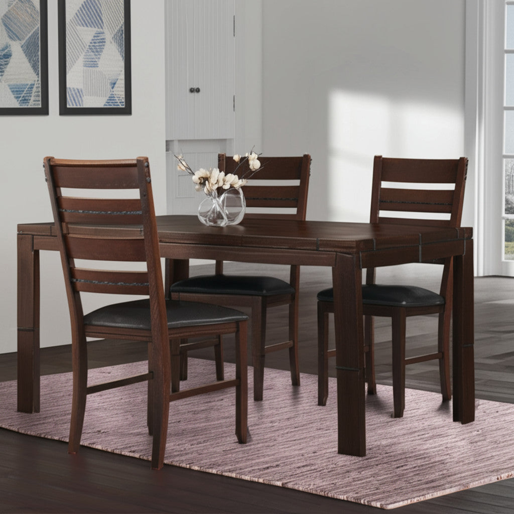 Set of Two Black And Dark Brown Upholstered Faux Leather Slat Back Dining Side Chairs-0