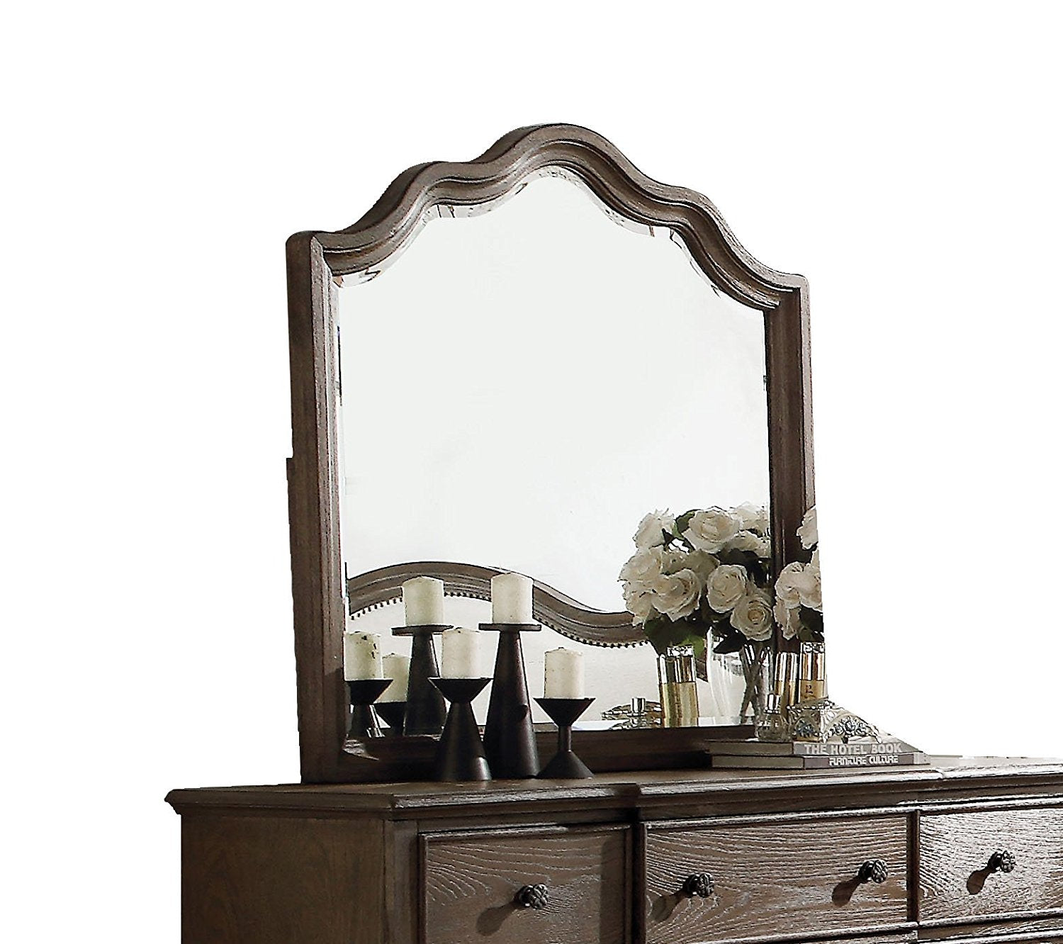 Distressed Grey Finish Beveled Wall Mirror-0